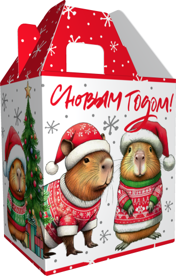 Коробка новогодняя подарочная Капибары, 97х74х112 (+48) мм (моноблок) — изображение 4